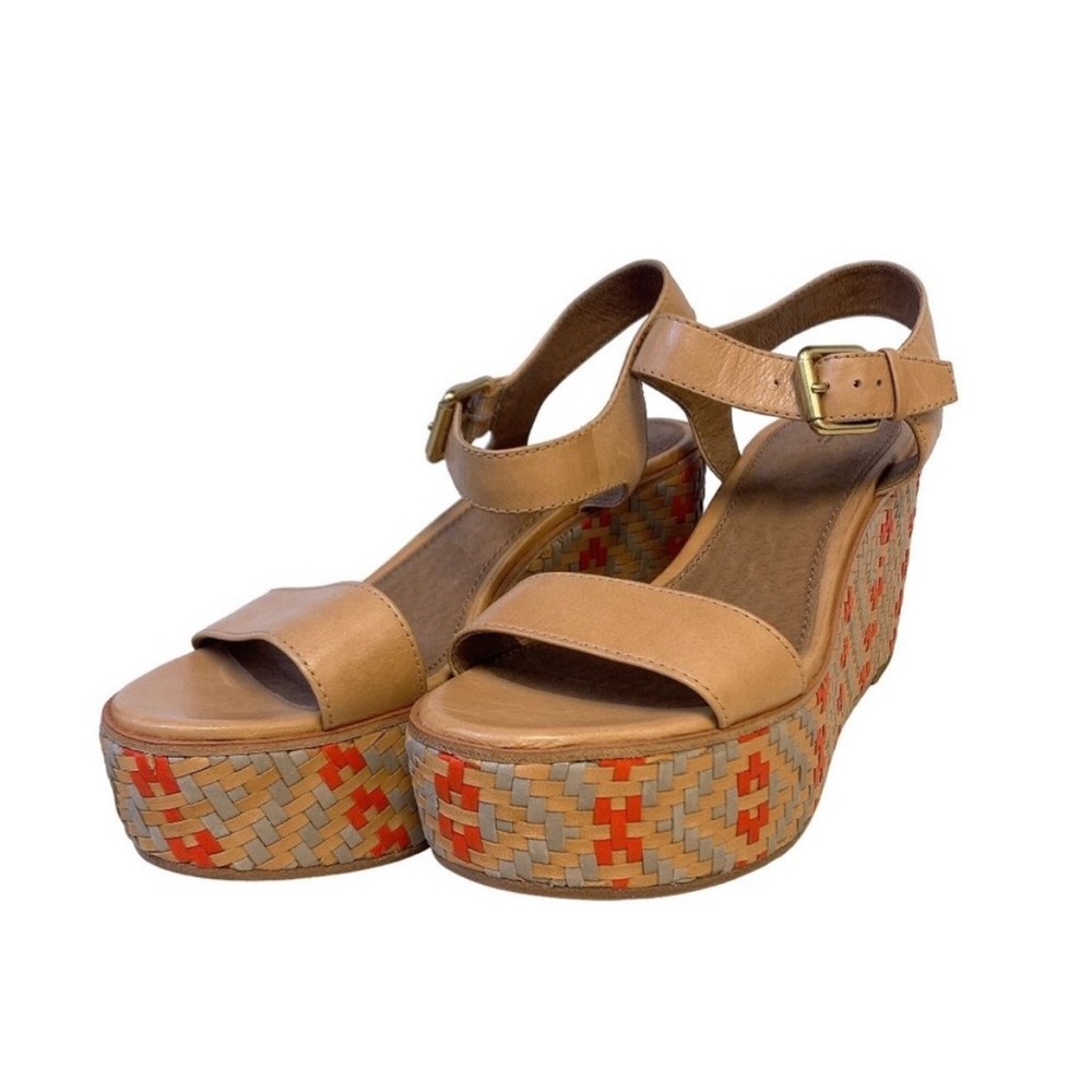 * Frye Platform Tan & Multi Colored Wedges Sandals 7.5
